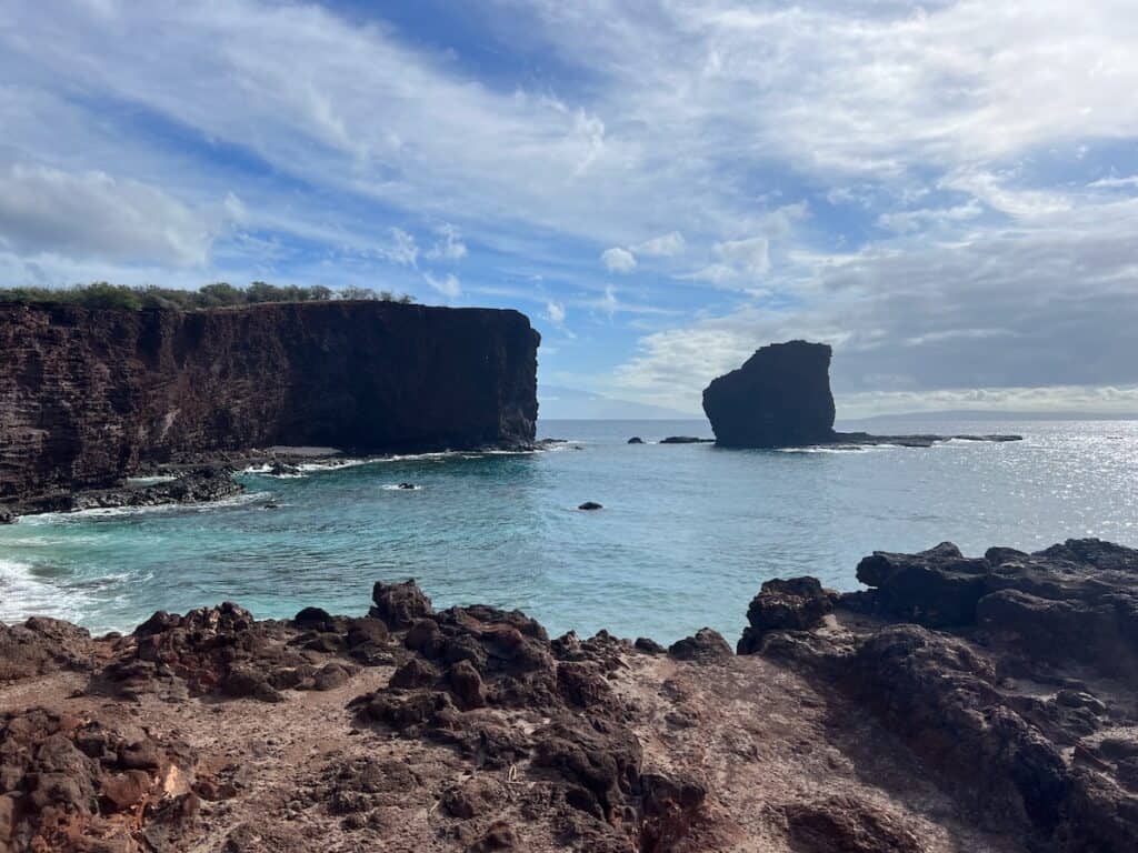 Sweetheart rock off the coast of Lanai taken from the trail from beach near Manele Harbor