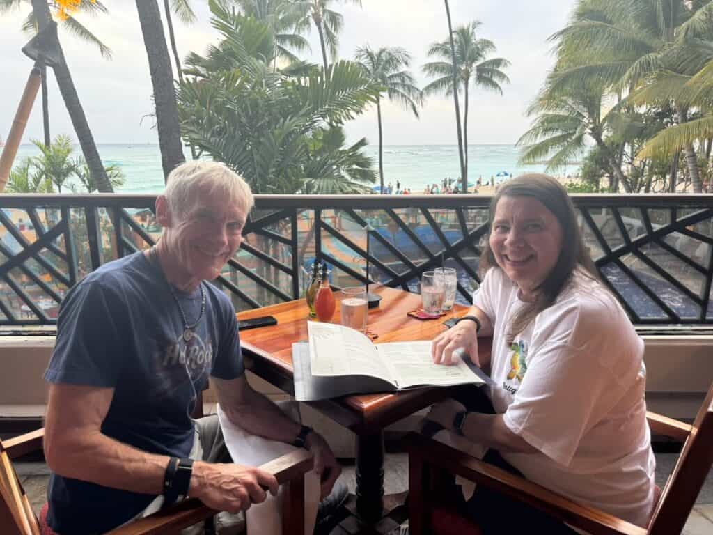 My husband and I at Hulu Grill Waikiki Beach