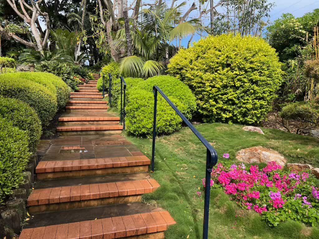 Walkway up to the ocean view at the Self Realization Fellowship