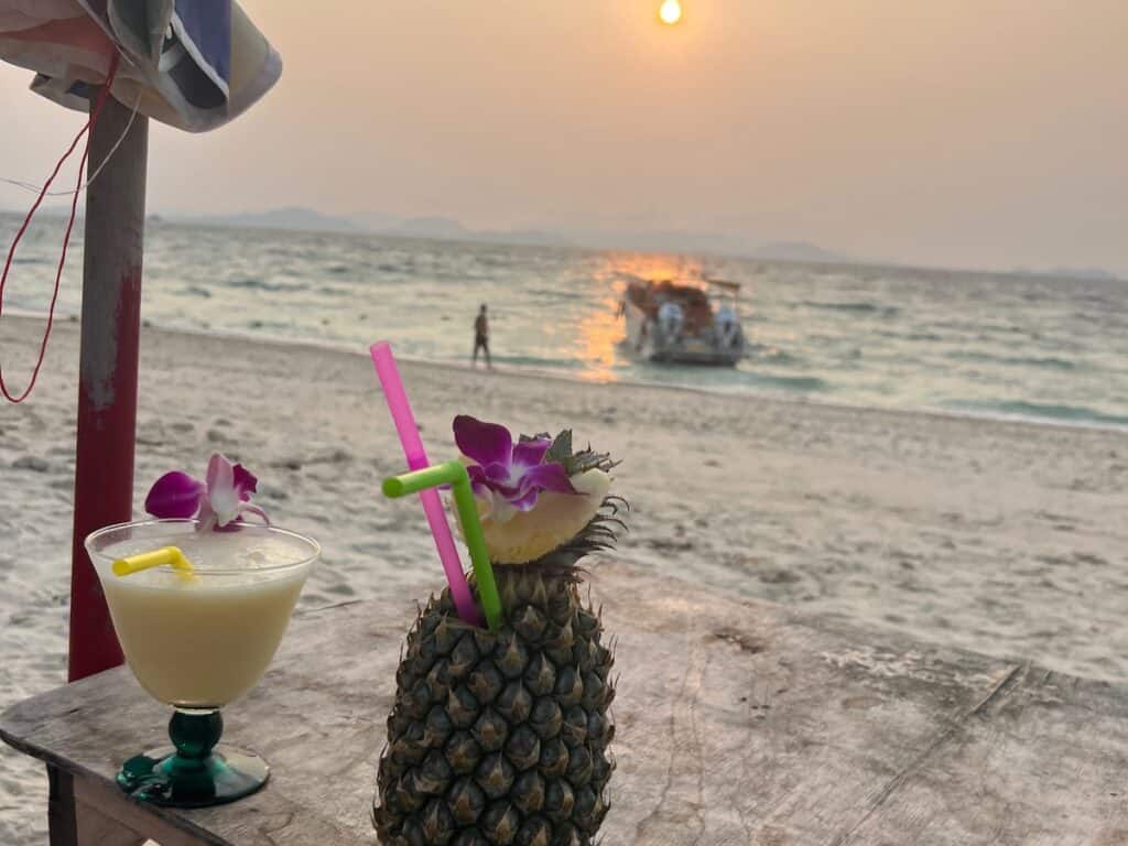 Great end to the day Phi Phi Island tour. Drinks on the beach watching the sunset