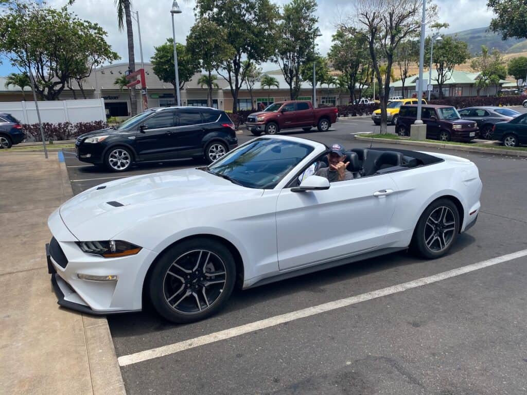 Great rental car convertible Mustang we got in Maui