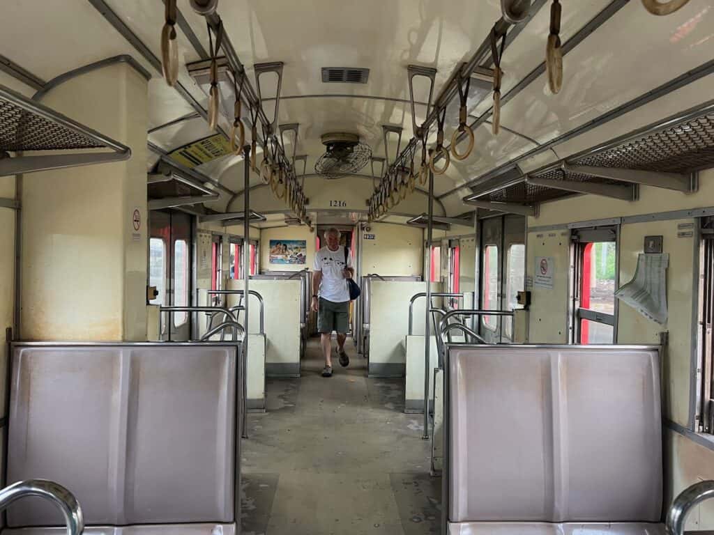 Inside of the train on its way to the maeklong railway market