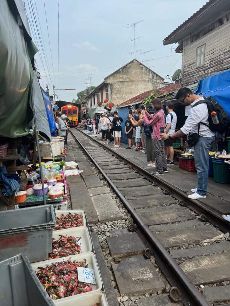Train entering the maeklong Railway market