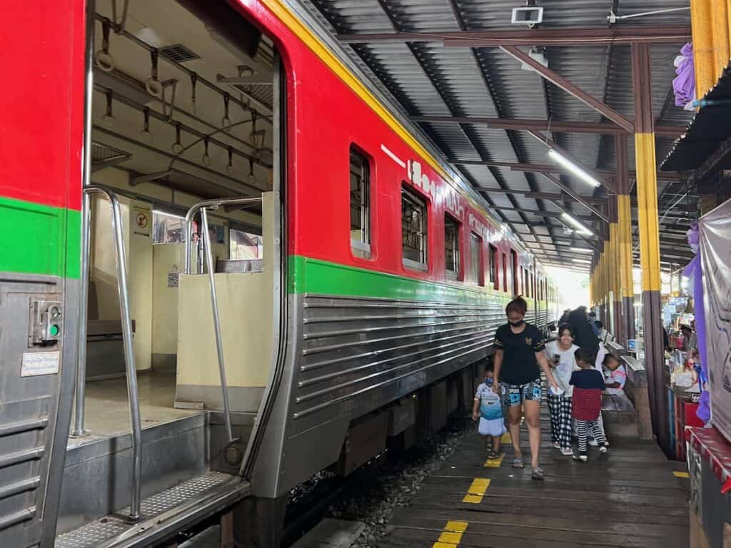 Train stopped at the maeklong railway market