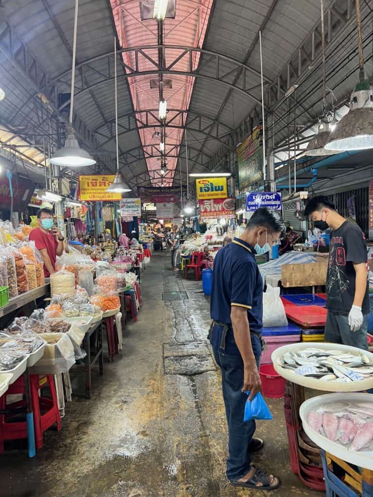 Inside vendors at the train market