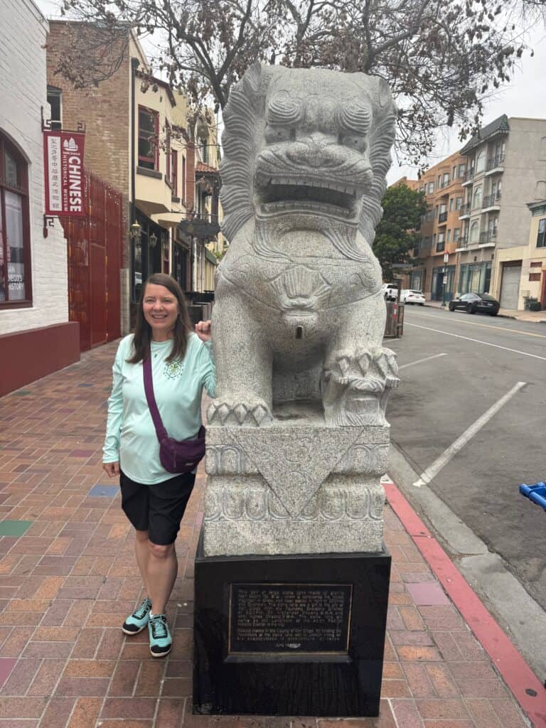 Me with the Chinese Lion in front of the Chinese Historical Museum in San Diego Chinatown