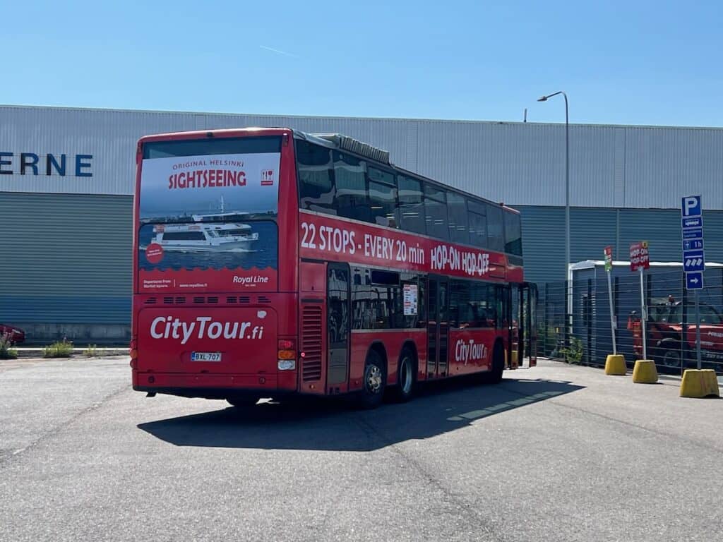 hop on hop off bus at the cruise ship terminal in Helsinki
