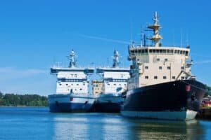 fleet of icebreaker in North Harbor of Helsinki in summer