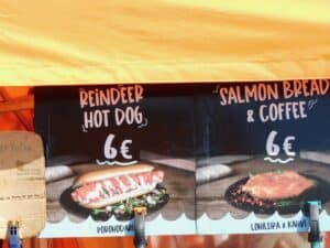 Some of the options of the vendors in market square in Helsinki