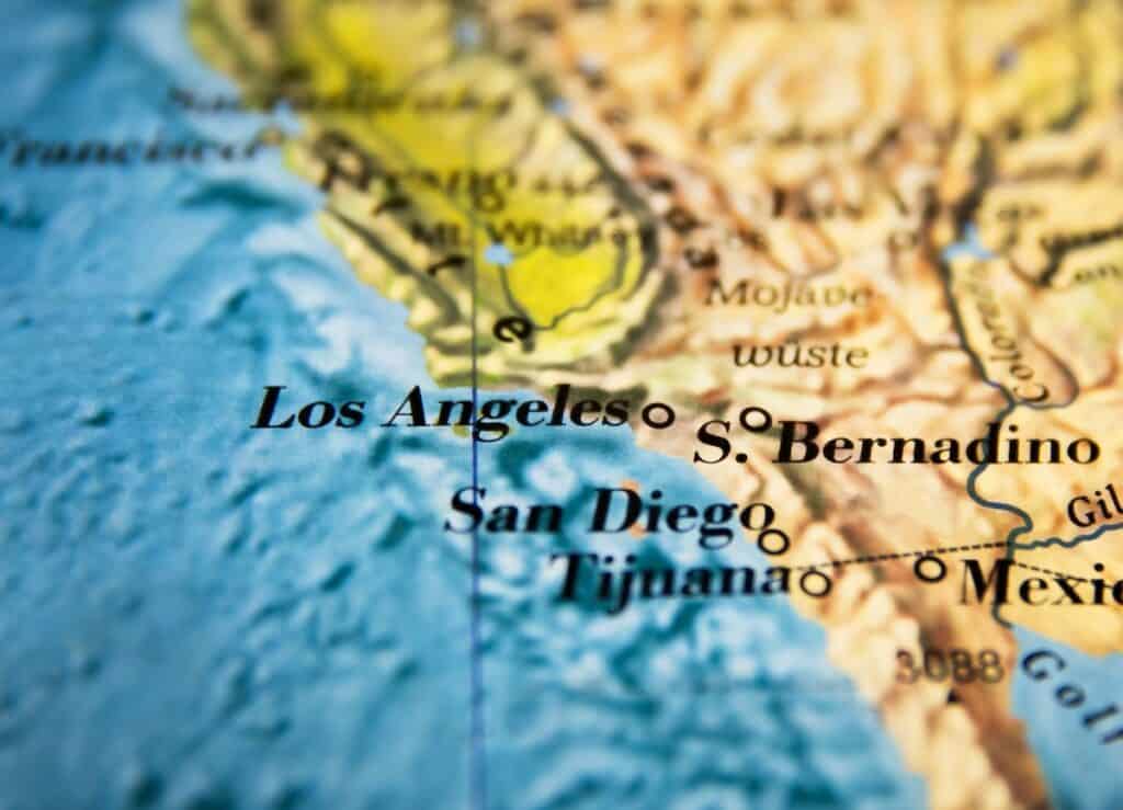 Map showing Los Angeles (LA) to San Diego