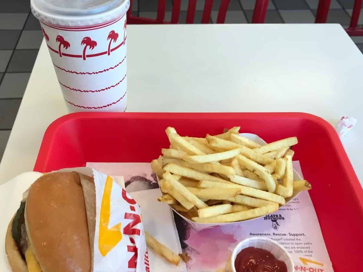Burger, Fries and a Drink from In-n-Out, great place to stop on your drive from LA to San Diego