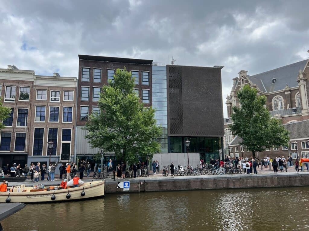 Canal in front of Anne Frank House Museum in Amsterdam