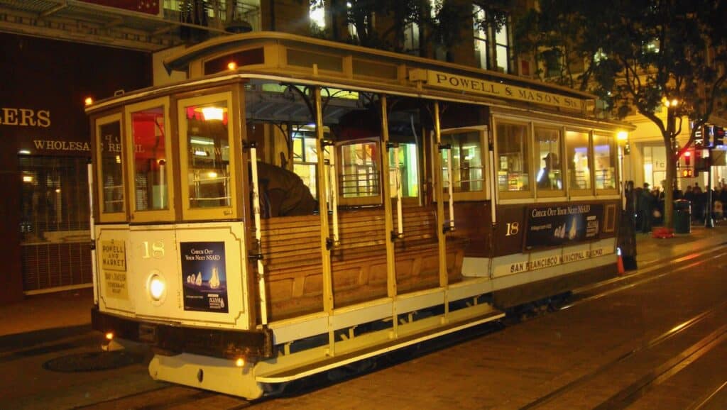 Cable Car at night in San Francisco
