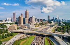 Heavy traffic heading into Atlanta Georgia Downtown