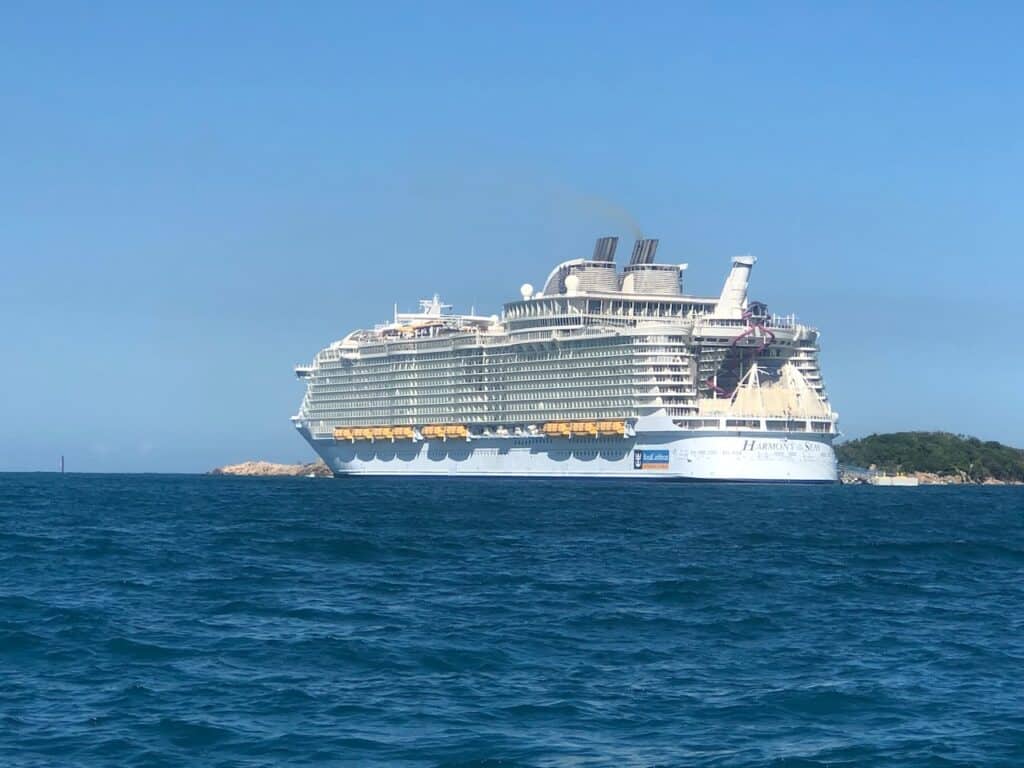 Large Royal Caribbean cruise ship in the ocean