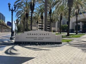 Manchester Grand Hyatt sign at the front entrance in San Diego