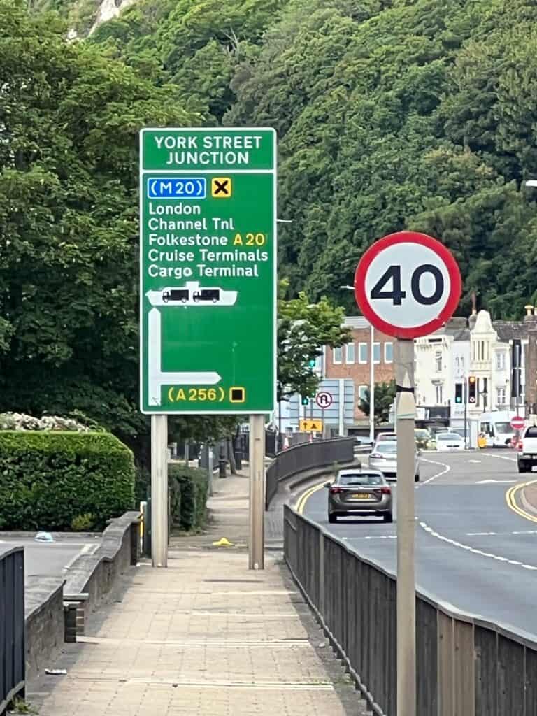 Road sign going toward the Dover England Cruise Port