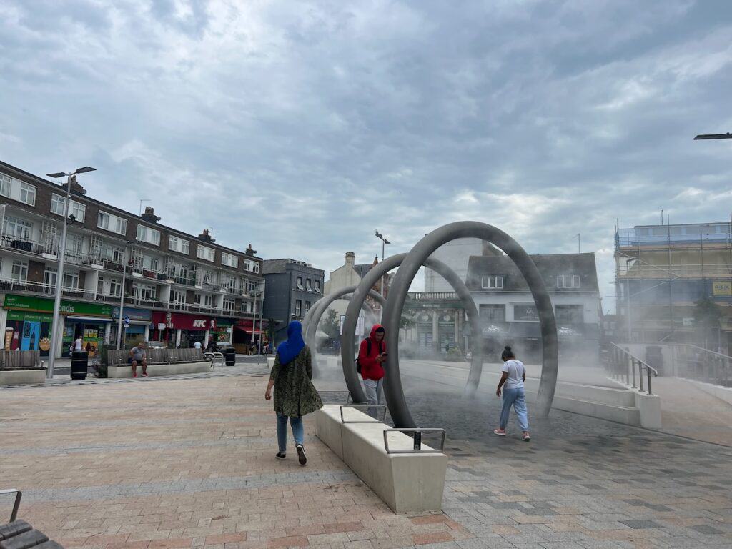 Water art work in the center of Dover