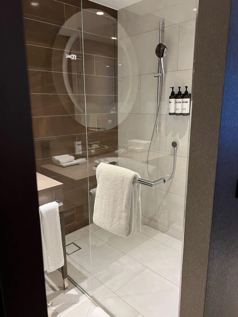 Large walk in shower at the Hyatt Regency Amsterdam