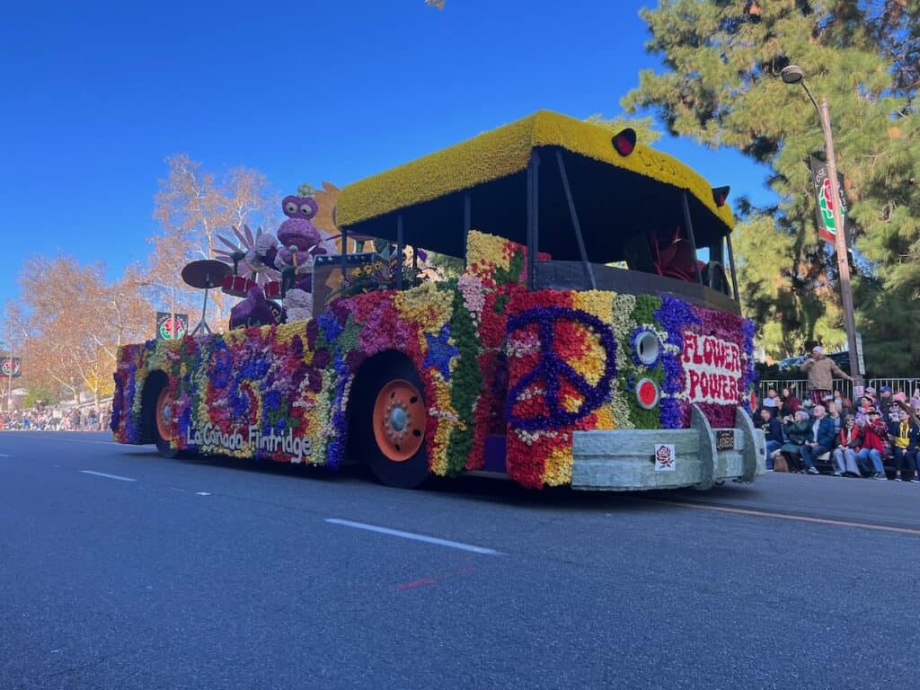 Colorful Large VW van float at the rose parade