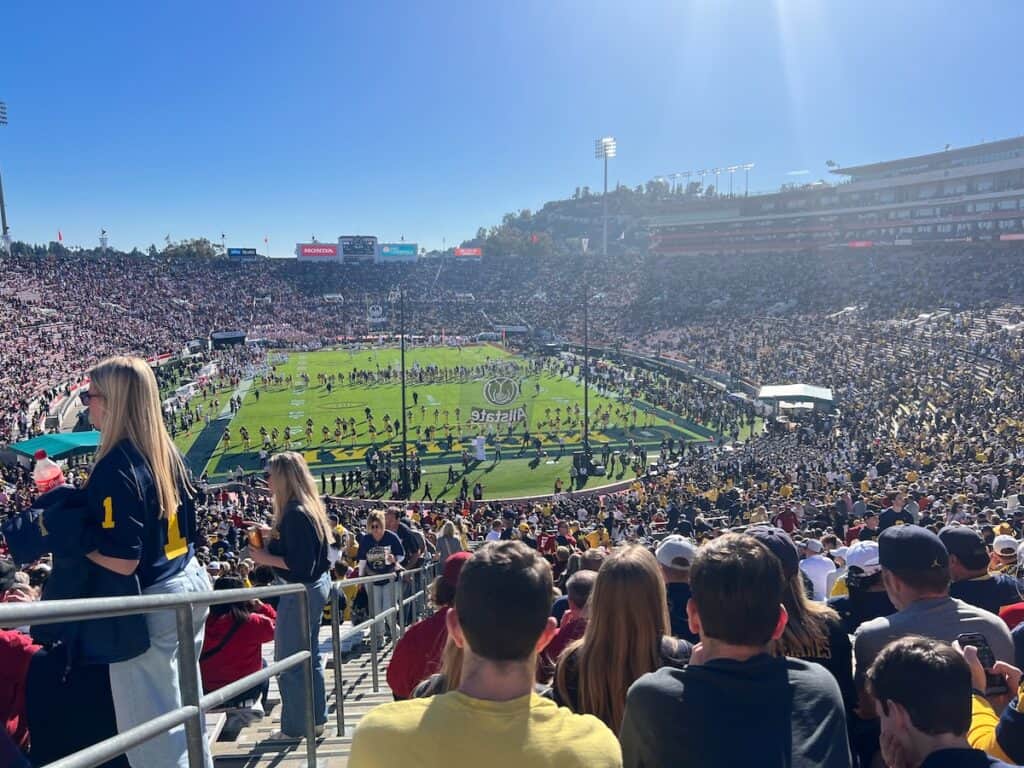 Inside the Rose Bowl looking at the field from the end zone