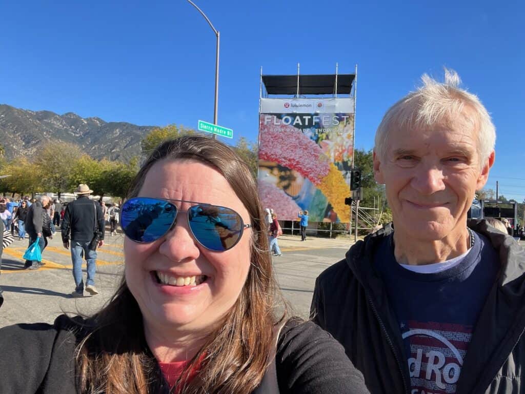 My husband and I at FloatFest the day after the Rose Parade