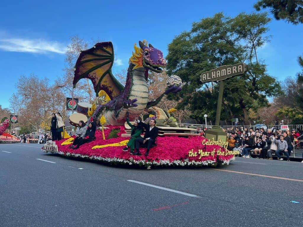 Colorful Dragon float at the rose parade