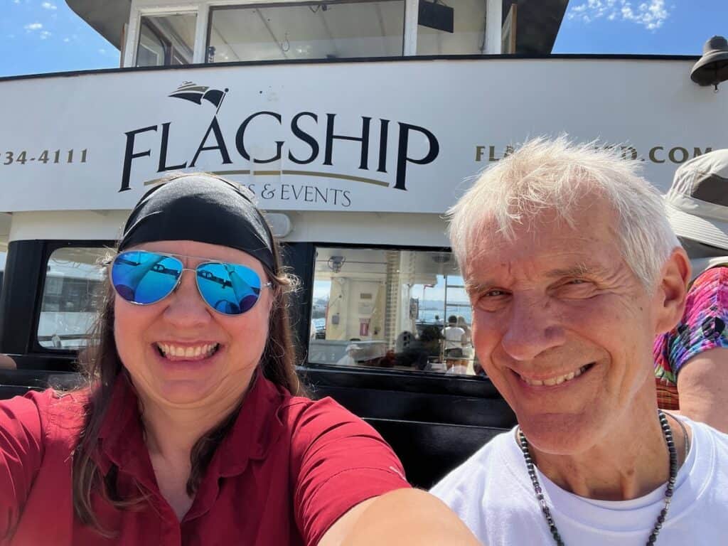 My husband and I on a San Diego Harbor Tour with Flagship