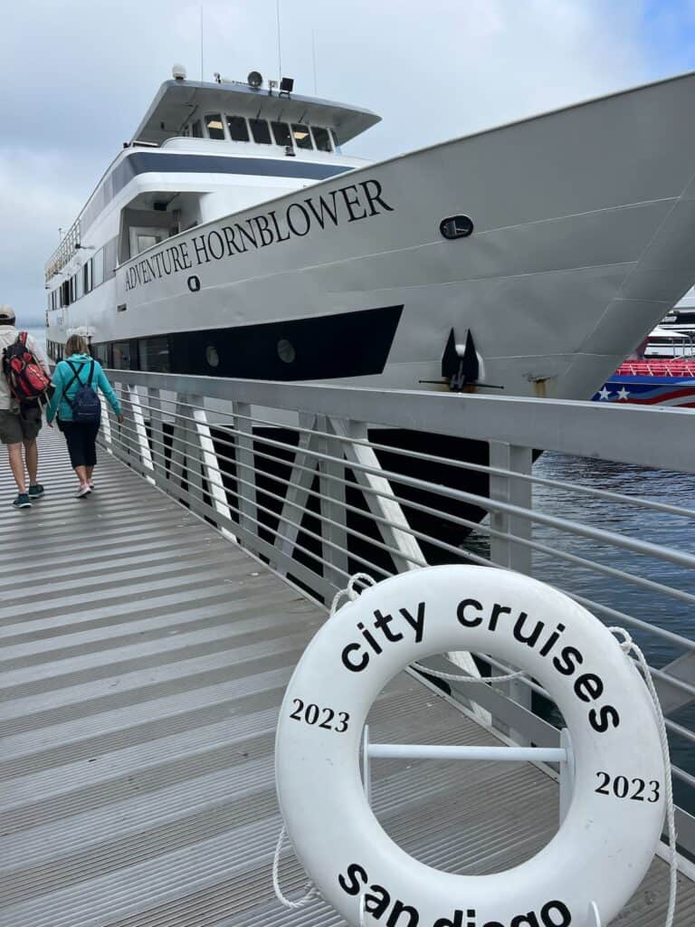 Boarding a Hornblower harbor cruise in San Diego