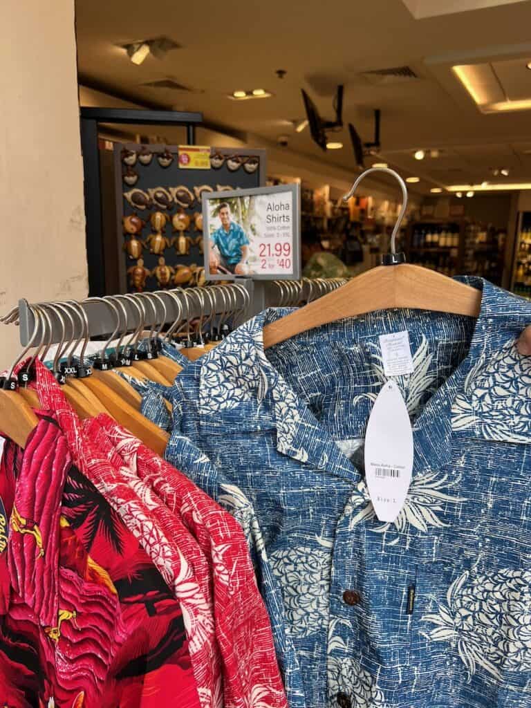 Aloha shirts for sale at a local ABC Store on Hawaii