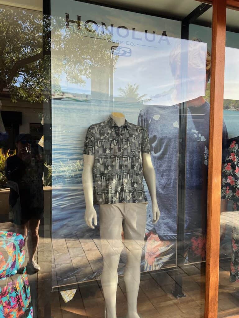 Aloha Shirt in window of shop at Whaler's Village on Maui