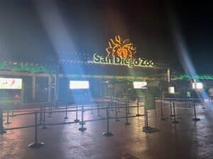 San Diego Zoo Entrance sign lite up at night