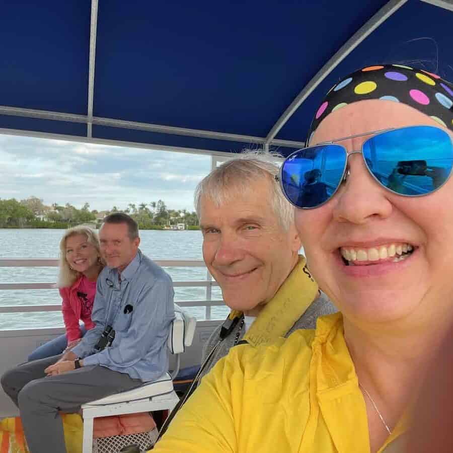 Our friends, my husband and me on the pontoon boat tour