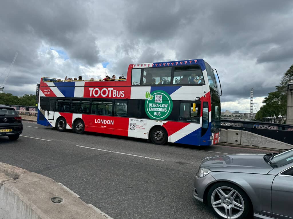 TootBus on bridge in London