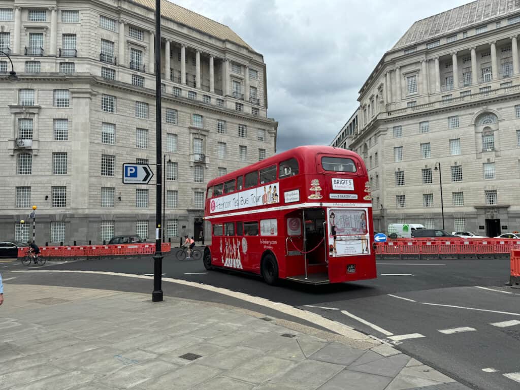 Afternoon Tea Bus Tour on a red double decker bus in London