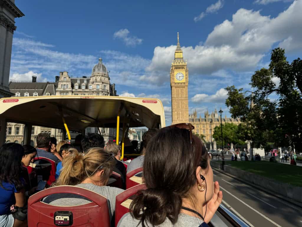 Big Ben taken from the top deck of a hop on hop off tour bus