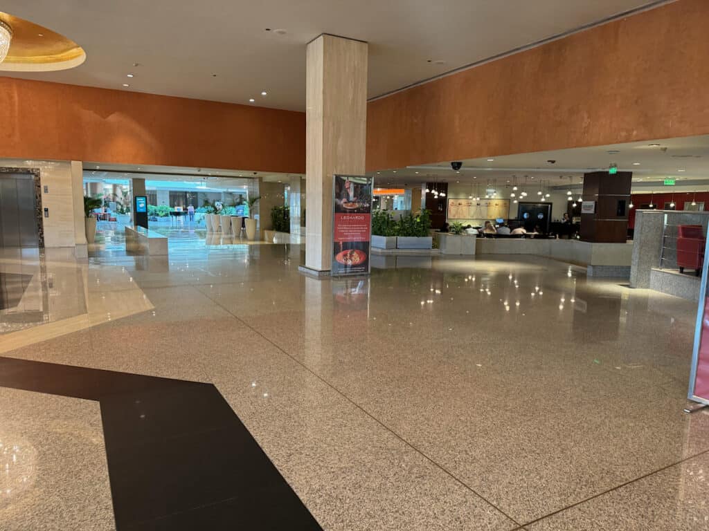 Looking across the lobby of the Hilton Cairo at Leonardo Restaurant