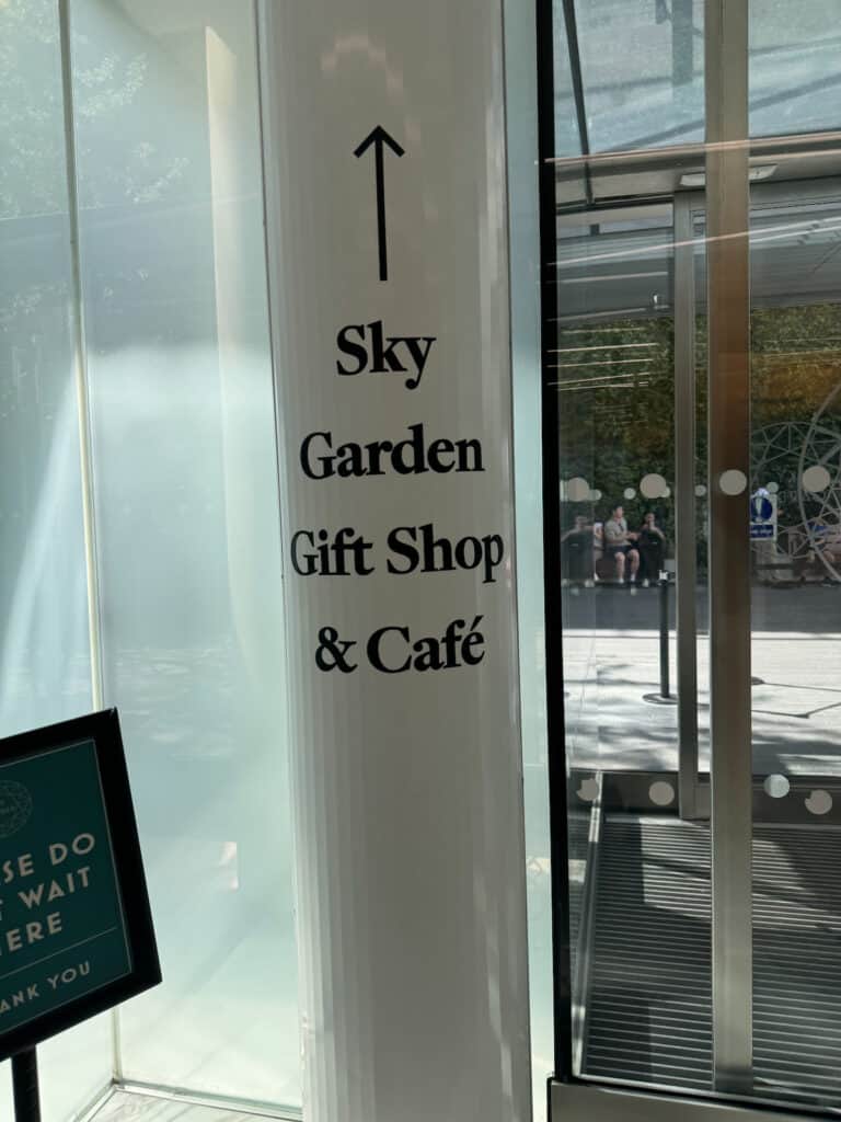 Sign for the Sky Garden Gift Shop and Cafe