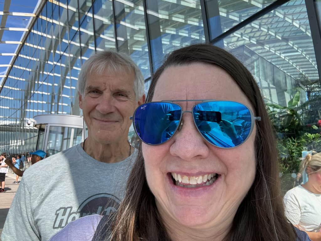 My husband and I on the outside terrarce of the Sky Garden