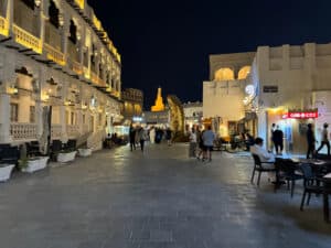 Walkway in Souq Waqif past the big thumb toward the stores