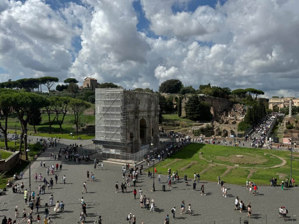Arch of Constatnine next to the Coluseum in Rome Go past to see Palatine Hill or Roman Forum
