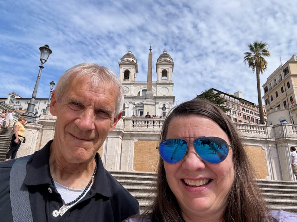 My husband and me on the Spanish Steps in Rome Italy