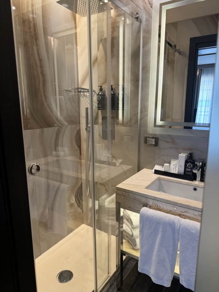 Shower with rainshower head in our bathroom at The Tribune in Rome