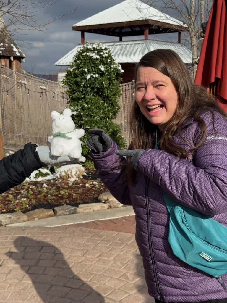 Me with a snow pig created by one of the workers at Anakeesta