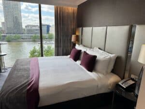 King size bed and view from our room at Hyatt Regency London Albert Embankment Hotel
