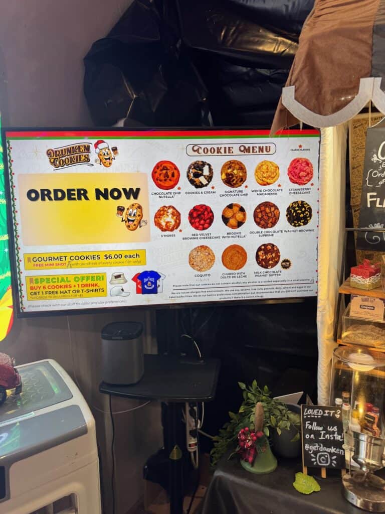 Drunken Cookie menu board in San Juan