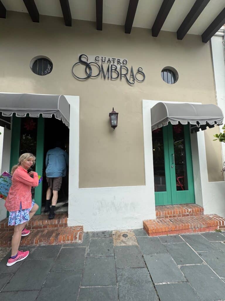 Entrance Cuartro Sombras coffee house in Old San Juan