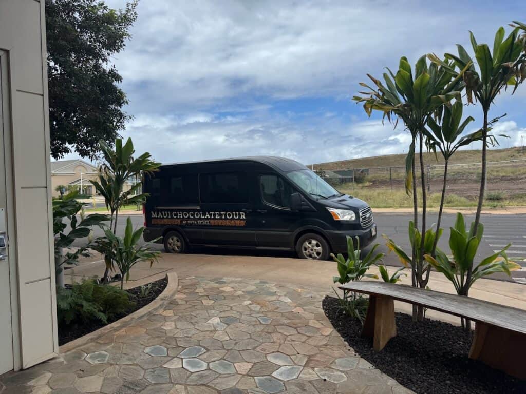 Van that takes you to the farm for the Kuia Estate Maui Chocolate Farm tour