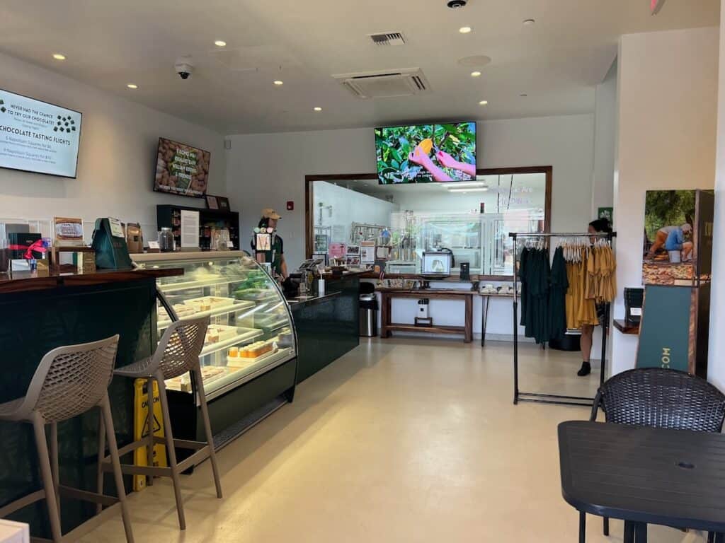 Inside store and snack bar at the Kuia Estate Maui Chocolate Factory