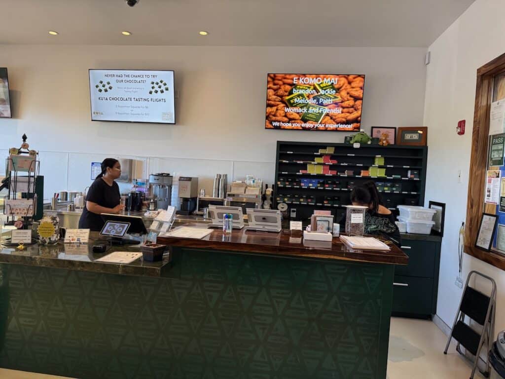 Snack bar at the Kuia Estate Maui Chocolate Factory